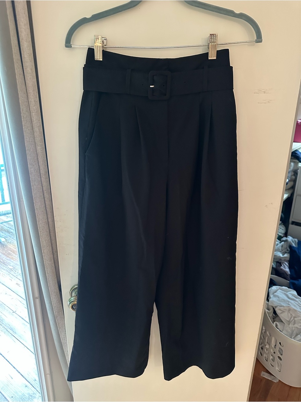 Antonio Melani Cropped Wide Leg Belted Black Trousers